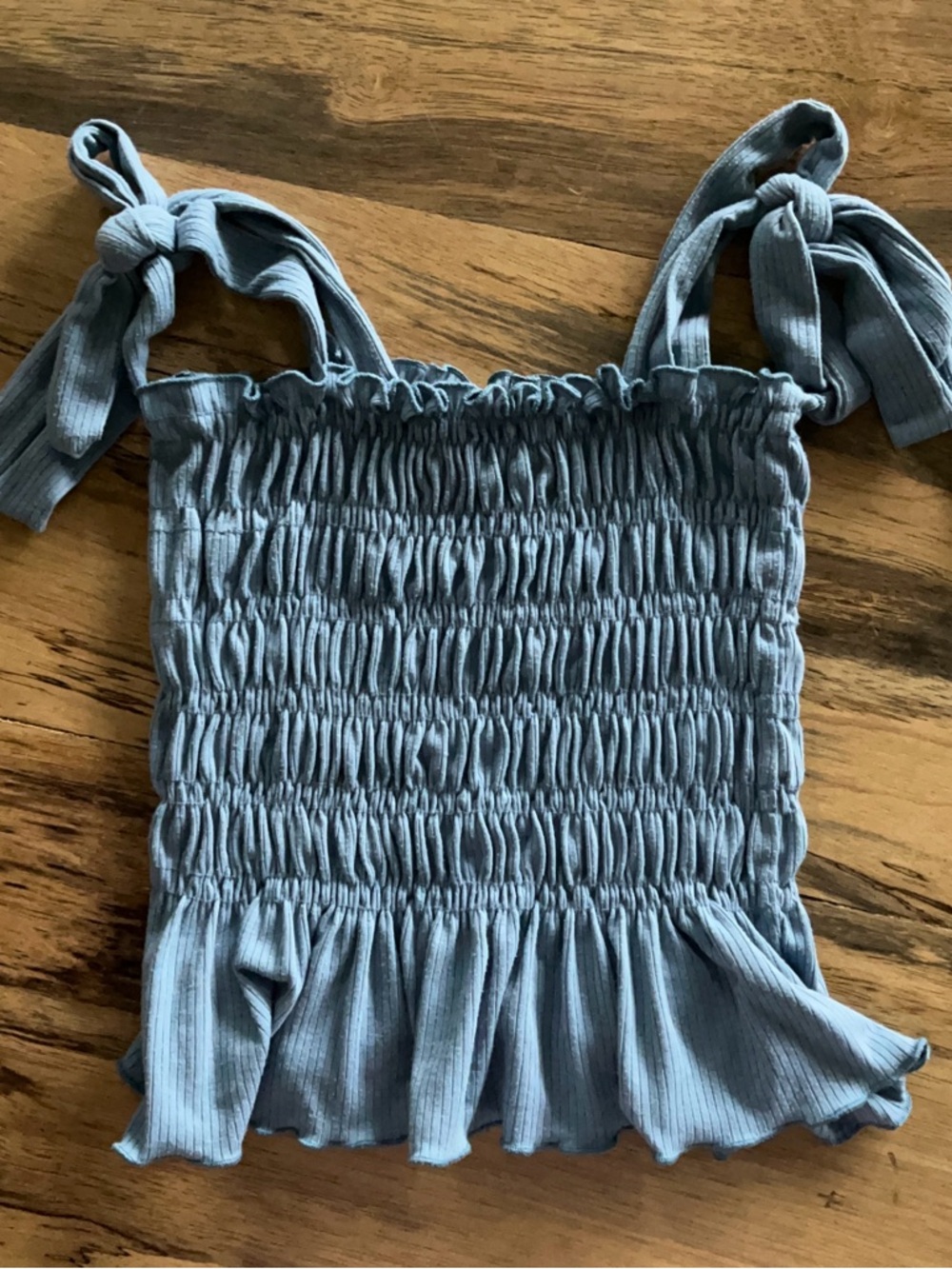 Altar’d State Smocked Tie-Shoulder Top in Blue Size XS